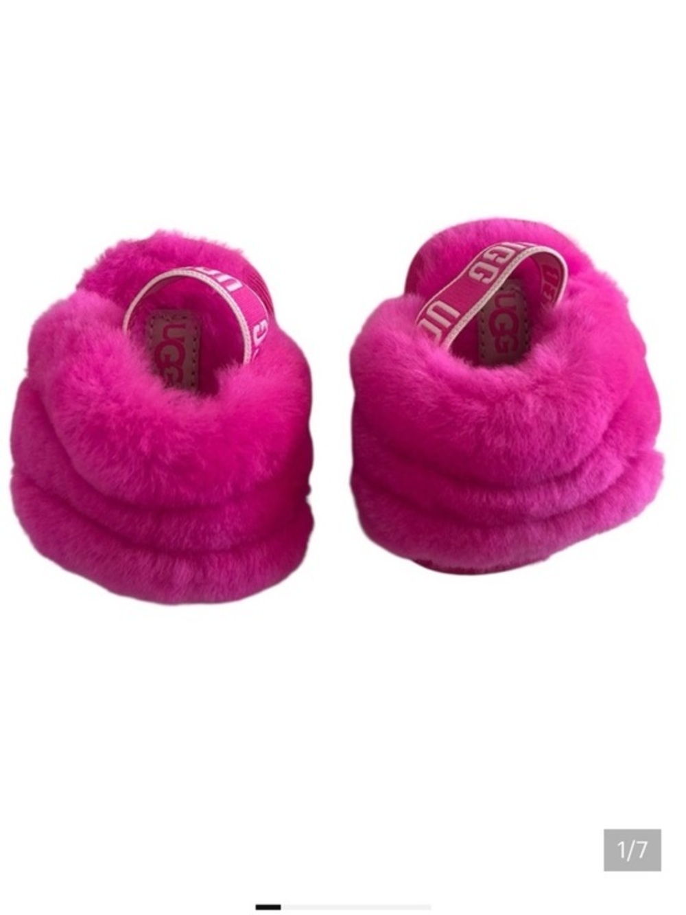 NWOT UGG BABY “fluff yeah” Vibrant Pink Fluffy Slippers